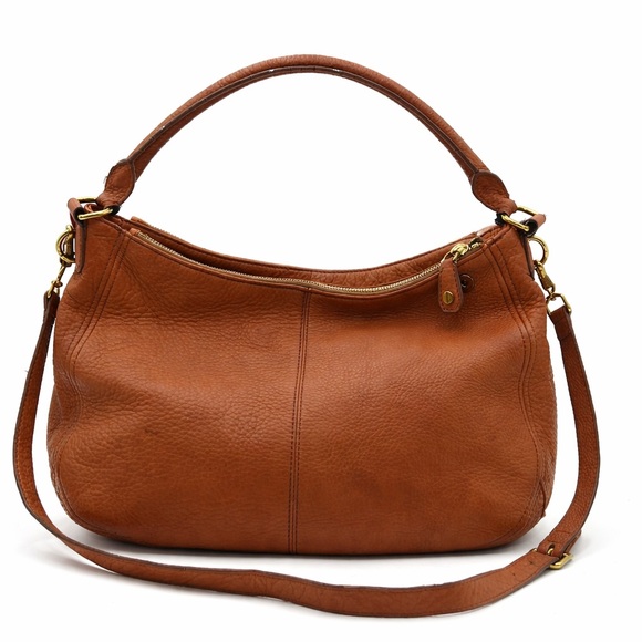 J Crew Tan Pebbled Leather Crossbody Hobo Shoulder Bag Multi Pocket Top Handle - Picture 2 of 15